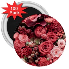 Pink Roses Flowers Love Nature 3  Magnets (100 Pack) by Grandong