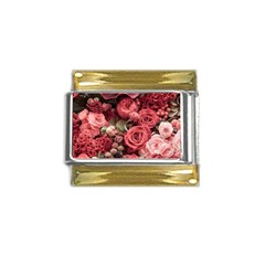 Pink Roses Flowers Love Nature Gold Trim Italian Charm (9mm) by Grandong