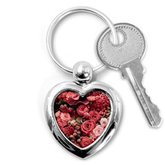 Pink Roses Flowers Love Nature Key Chain (heart) by Grandong