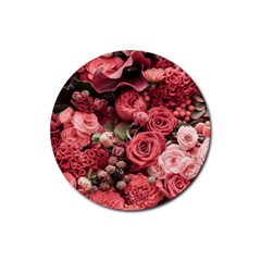 Pink Roses Flowers Love Nature Rubber Round Coaster (4 Pack) by Grandong