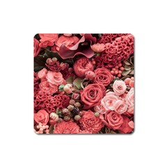 Pink Roses Flowers Love Nature Square Magnet by Grandong