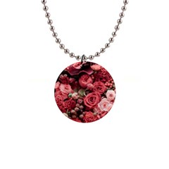 Pink Roses Flowers Love Nature 1  Button Necklace by Grandong