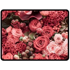 Pink Roses Flowers Love Nature Fleece Blanket (large) by Grandong