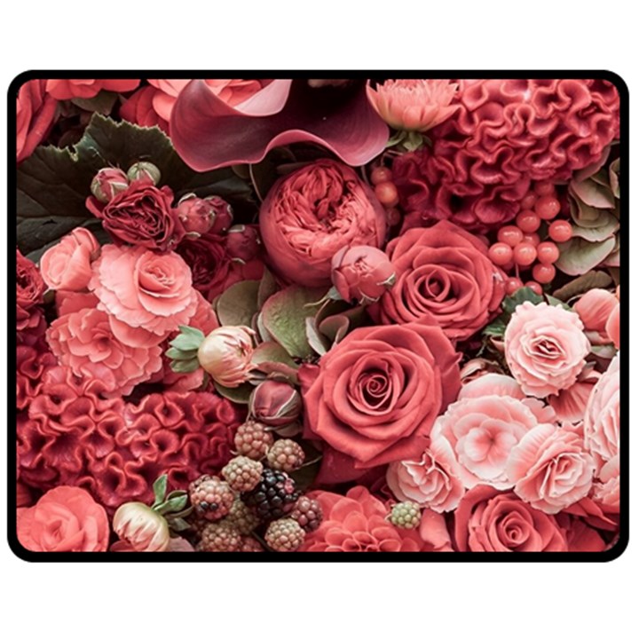 Pink Roses Flowers Love Nature Fleece Blanket (Medium)