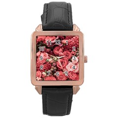 Pink Roses Flowers Love Nature Rose Gold Leather Watch  by Grandong