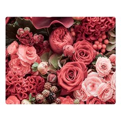 Pink Roses Flowers Love Nature Two Sides Premium Plush Fleece Blanket (large) by Grandong