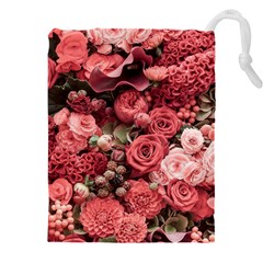 Pink Roses Flowers Love Nature Drawstring Pouch (5xl) by Grandong