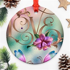 Love Amour Butterfly Colors Flowers Text Ornament (round) by Grandong