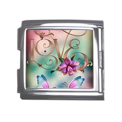 Love Amour Butterfly Colors Flowers Text Mega Link Italian Charm (18mm) by Grandong