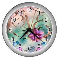 Love Amour Butterfly Colors Flowers Text Wall Clock (silver) by Grandong