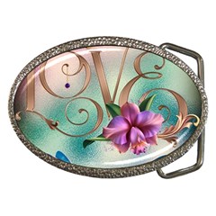 Love Amour Butterfly Colors Flowers Text Belt Buckles by Grandong