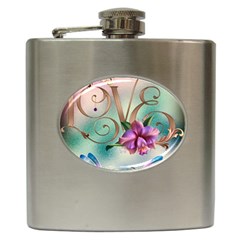 Love Amour Butterfly Colors Flowers Text Hip Flask (6 Oz) by Grandong