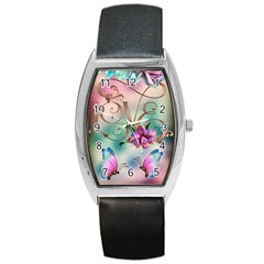 Love Amour Butterfly Colors Flowers Text Barrel Style Metal Watch by Grandong