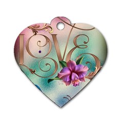 Love Amour Butterfly Colors Flowers Text Dog Tag Heart (one Side) by Grandong