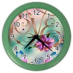 Love Amour Butterfly Colors Flowers Text Color Wall Clock by Grandong