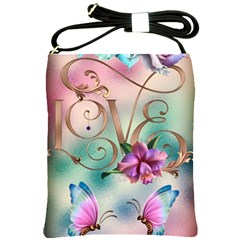 Love Amour Butterfly Colors Flowers Text Shoulder Sling Bag by Grandong