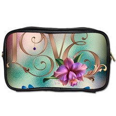 Love Amour Butterfly Colors Flowers Text Toiletries Bag (one Side) by Grandong