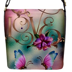 Love Amour Butterfly Colors Flowers Text Flap Closure Messenger Bag (s) by Grandong