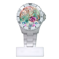 Love Amour Butterfly Colors Flowers Text Plastic Nurses Watch by Grandong