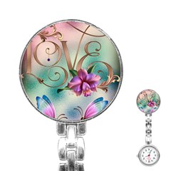 Love Amour Butterfly Colors Flowers Text Stainless Steel Nurses Watch by Grandong