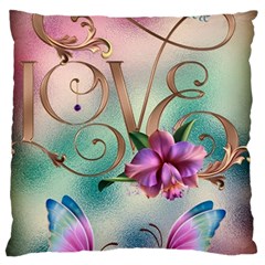 Love Amour Butterfly Colors Flowers Text Large Premium Plush Fleece Cushion Case (two Sides) by Grandong