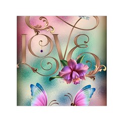 Love Amour Butterfly Colors Flowers Text Square Satin Scarf (30  X 30 ) by Grandong