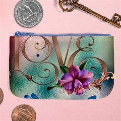 Love Amour Butterfly Colors Flowers Text Large Coin Purse by Grandong