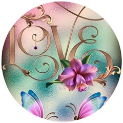 Love Amour Butterfly Colors Flowers Text Wooden Puzzle Round by Grandong