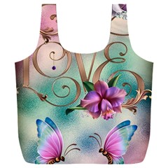 Love Amour Butterfly Colors Flowers Text Full Print Recycle Bag (xxl) by Grandong