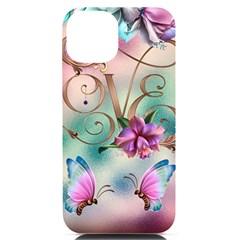 Love Amour Butterfly Colors Flowers Text Iphone 14 Black Uv Print Case by Grandong