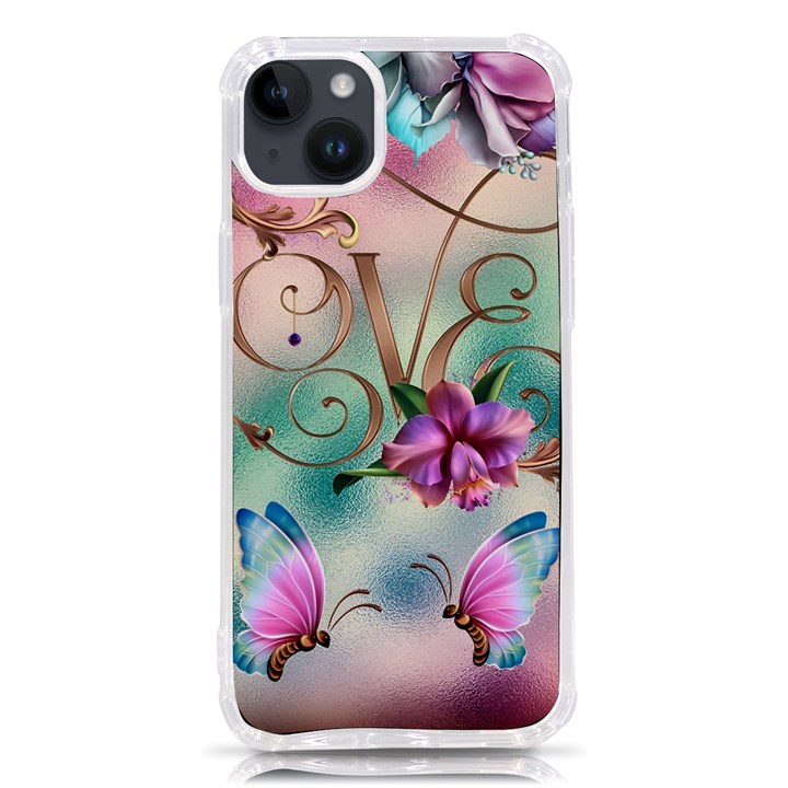 Love Amour Butterfly Colors Flowers Text iPhone 14 Plus TPU UV Print Case