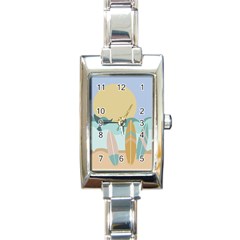 Beach Sea Surfboards Water Sand Drawing  Boho Bohemian Nature Rectangle Italian Charm Watch