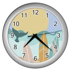 Beach Sea Surfboards Water Sand Drawing  Boho Bohemian Nature Wall Clock (silver) by Grandong