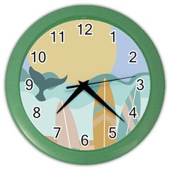 Beach Sea Surfboards Water Sand Drawing  Boho Bohemian Nature Color Wall Clock by Grandong