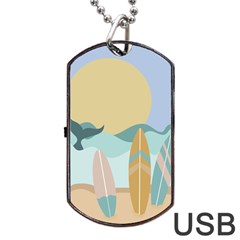 Beach Sea Surfboards Water Sand Drawing  Boho Bohemian Nature Dog Tag Usb Flash (one Side) by Grandong