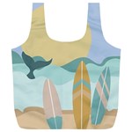 Beach Sea Surfboards Water Sand Drawing  Boho Bohemian Nature Full Print Recycle Bag (XL) Back