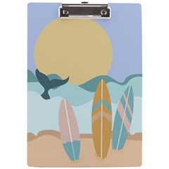 Beach Sea Surfboards Water Sand Drawing  Boho Bohemian Nature A4 Acrylic Clipboard by Grandong