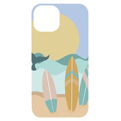 Beach Sea Surfboards Water Sand Drawing  Boho Bohemian Nature Iphone 14 Black Uv Print Case by Grandong