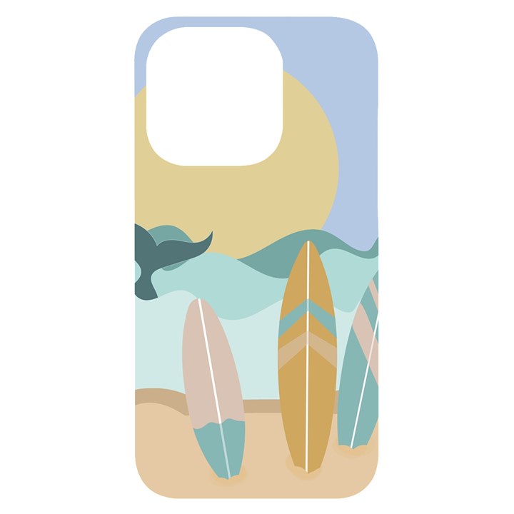 Beach Sea Surfboards Water Sand Drawing  Boho Bohemian Nature iPhone 14 Pro Black UV Print Case