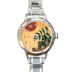 Arch Stairs Sun Branches Leaves Boho Bohemian Botanical Minimalist Nature Round Italian Charm Watch by Grandong