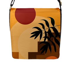 Arch Stairs Sun Branches Leaves Boho Bohemian Botanical Minimalist Nature Flap Closure Messenger Bag (l) by Grandong