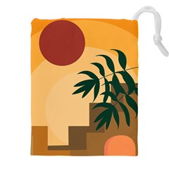 Arch Stairs Sun Branches Leaves Boho Bohemian Botanical Minimalist Nature Drawstring Pouch (4xl) by Grandong