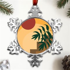 Arch Stairs Sun Branches Leaves Boho Bohemian Botanical Minimalist Nature Metal Small Snowflake Ornament by Grandong