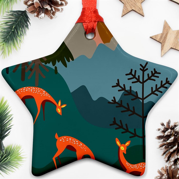 Roe Deer Animal Boho Bohemian Nature Star Ornament (Two Sides)