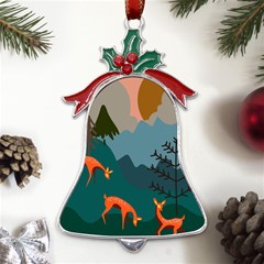 Roe Deer Animal Boho Bohemian Nature Metal Holly Leaf Bell Ornament by Grandong