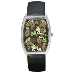 Flowers Leaves Plant Botanical Boho Bohemian Minimalist Nature Barrel Style Metal Watch