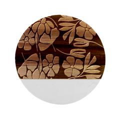 Flowers Leaves Plant Botanical Boho Bohemian Minimalist Nature Marble Wood Coaster (Round)