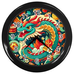 Chinese New Year – Year Of The Dragon Wall Clock (black) by Valentinaart