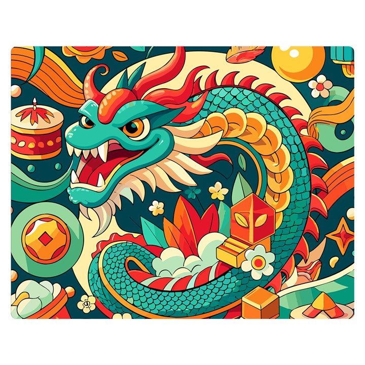 Chinese New Year – Year of the Dragon Two Sides Premium Plush Fleece Blanket (Medium)