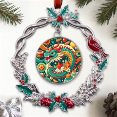 Chinese New Year – Year of the Dragon Metal X mas Wreath Holly leaf Ornament